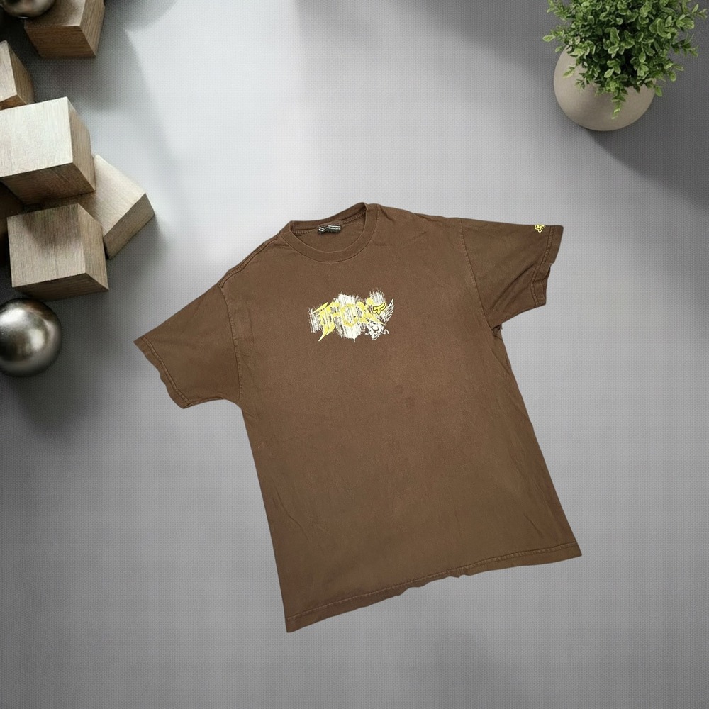 Vintage Y2K Fox Racing Graphic‎ T-Shirt Brown Skater Grunge Boxy Fit Large